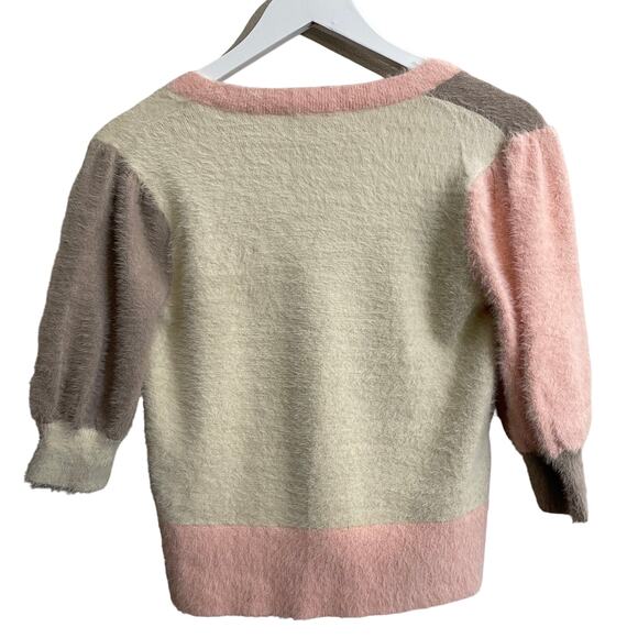L'Agence Color Block Cardigan with Puff Elbow Sleeves, Size XS - Picture 2 of 8